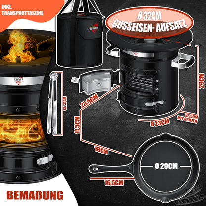 KESSER Raketenofen mit Gusseisen-Grillpfanne - Camping Outdoor