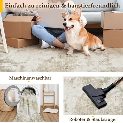 PureCozy Kurzflor Teppich beige 200x300 cm rutschfest waschbar