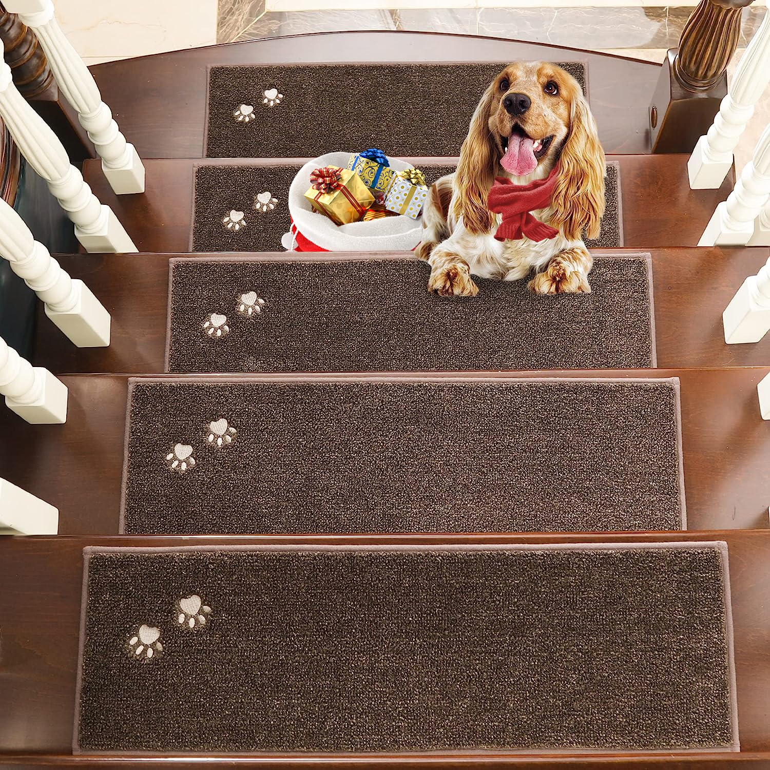 BEQHAUSE Stufenmatten rutschfest Set – 15 Stk. Braun 22x70cm. 15 braune, rechteckige Stufenmatten. Schützen und sichern Treppen vor Rutschgefahr.