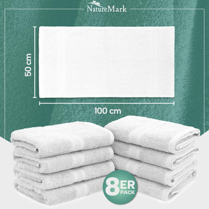 NatureMark Handtücher Set 8-teilig – 100% Baumwolle, 50×100 cm, Weiss