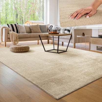Paco Home Kurzflor Teppich waschbar rutschfest, Beige, 200x280 cm, einfarbig in Felloptik