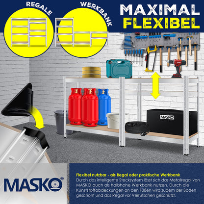 MASKO Schwerlastregal 2er-Set, Kellerregal 160 x 80 x 40 cm, Silber