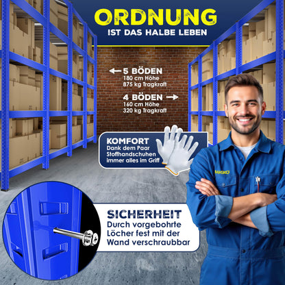 MASKO Schwerlastregal 2er-Set, 160 x 80 x 40 cm, 700 kg, Blau