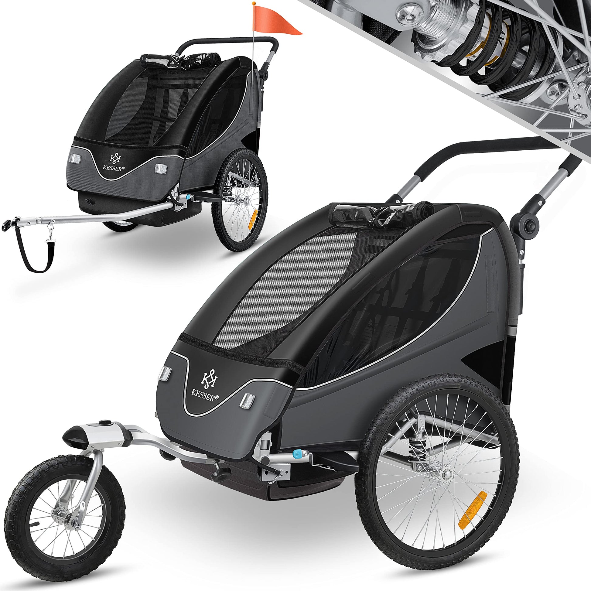 Kinderfahrradanhänger KESSER 2-in-1, schwarz –