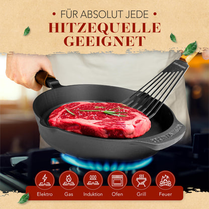 KRUSTENZAUBER Gusseisenpfanne Induktion 28cm – Mit Deckel