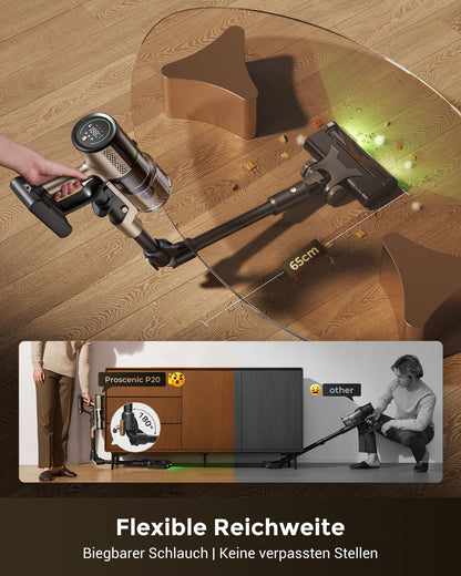 Proscenic P20 Akku-Staubsauger mit Wischfunktion, 70 kPa, Schwarz