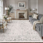 HUGEAR Vintage Teppich Grau 240x300 cm waschbar Kurzflor rutschfest, rechteckig mit Retro-Muster