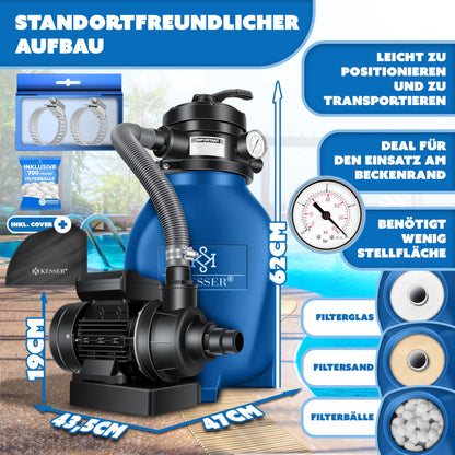 KESSER® Sandfilteranlage Poolfilter – 10 m³/h Filterbälle Blau