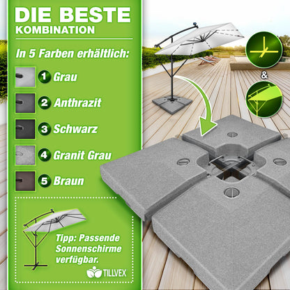 tillvex Sonnenschirmständer 90 L / 120 kg, 4-teilig, für Ampelschirm