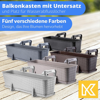 KADAX Blumenkasten 60 cm 4er Set Balkonkasten Kunststoff Anthrazit