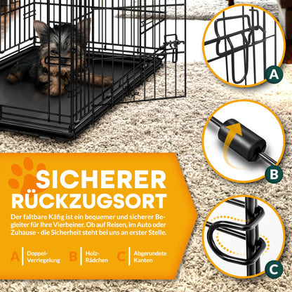 TRESKO Hundekäfig faltbar mit 2 Türen Transportbox – 91x58x64 cm