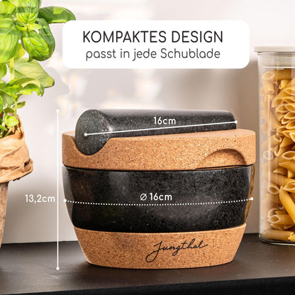 JUNGTHAL Mörser mit Stössel aus Granit mit Korksockel, Ø 16 cm