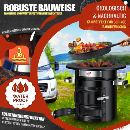 KESSER Raketenofen mit Gusseisen Grillpfanne – Camping Holzofen