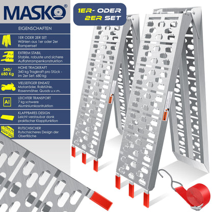 MASKO Auffahrrampe faltbar Alu 680kg Paar – Silber