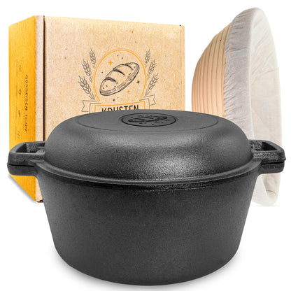 KRUSTENZAUBER Gusseisen Brotbacktopf 26cm – Inkl. Gärkorb