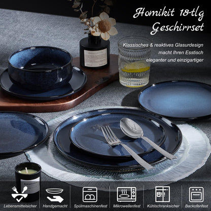 Homikit Geschirrset 18-tlg Steinzeug Tafelservice - Universum Blau