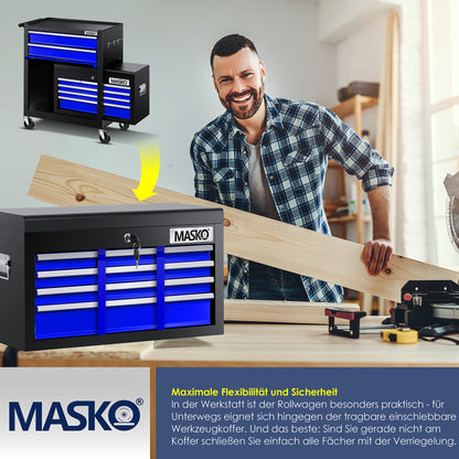 MASKO® Werkstattwagen 9 Fächer abschliessbar - Blau