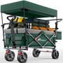 TRESKO Bollerwagen Faltbar Handwagen mit Dach, Kühlfach 150kg – Grün. Aufgeklappt, zum Transport von Lasten und Proviant.