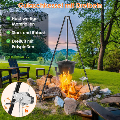 TLSUNNY Gulaschkessel 10L Emaille Set - Dreibein & Löffel