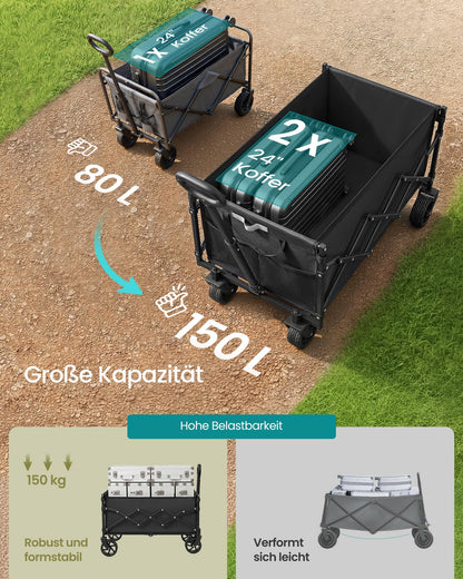 SONGMICS Gartenwagen faltbar, Handwagen 150 L, bis 120 kg, schwarz