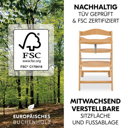 hauck Alpha Move Newborn Set Deluxe Holz Hochstuhl Natur Sand Beige