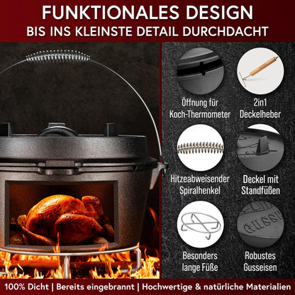 GUSSKÖNIG Dutch Oven Set – Gusseisen 8-teilig, eingebrannt