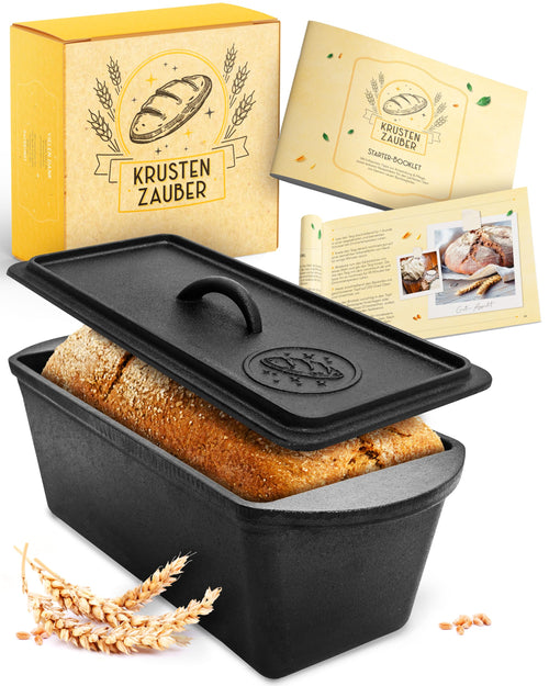 KRUSTENZAUBER Gusseisen Brotbackform mit Deckel, rechteckig, 28 cm – Kastenform für Ofen, Herd und Grill