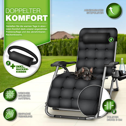 tillvex Liegestuhl klappbar, Sonnenliege bis 200 kg, Anthrazit