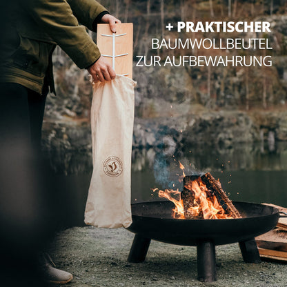 FINNWERK Flammlachsbrett aus Birke mit Edelstahlhalterung
