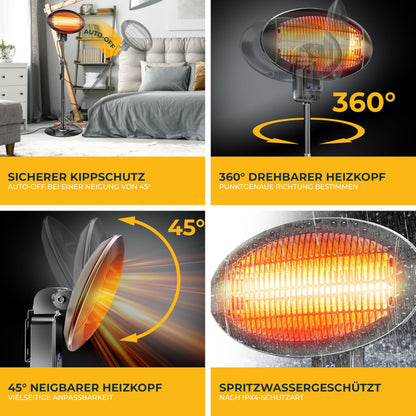 KESSER Infrarot Heizstrahler Outdoor/Indoor 2000W Schwarz