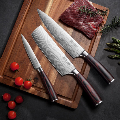 PAUDIN Küchen Messerset 3-tlg - Carbon Edelstahl Pakkaholz