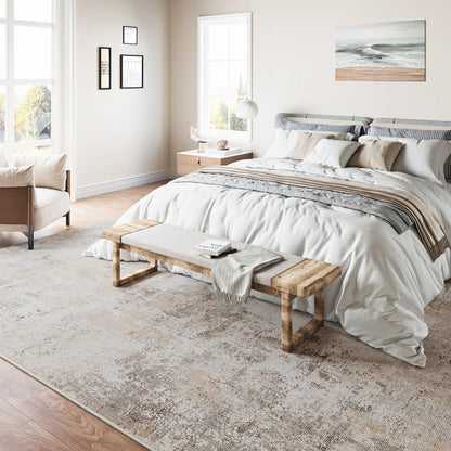 HUGEAR Waschbarer Teppich 180 x 270 cm, Kurzflor, Beige Grau