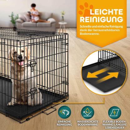 TRESKO Hundekäfig faltbar mit 2 Türen Transportbox – 91x58x64 cm