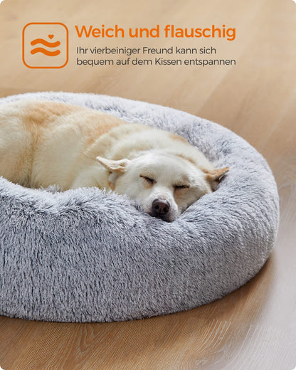 Feandrea Hundebett Donut, waschbares Katzenbett, Plüsch, 80 cm, grau