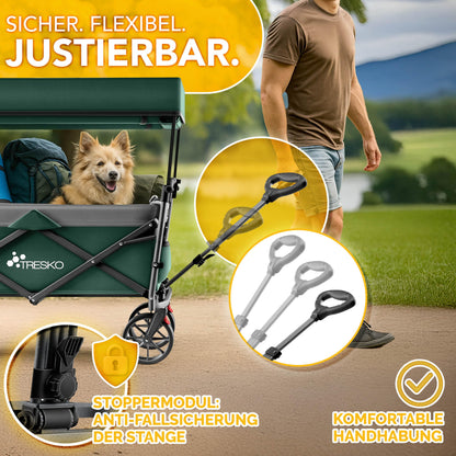 TRESKO Bollerwagen Faltbar Handwagen mit Dach, Kühlfach 150kg – Grün
