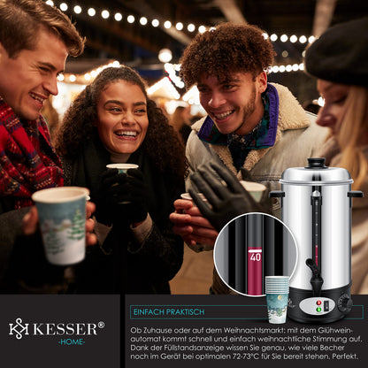 KESSER® Glühweinkessel 8L Edelstahl - Inkl. 10 Becher