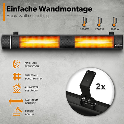 TRESKO Infrarotheizstrahler 3000 W mit Fernbedienung, 3 Heizstufen