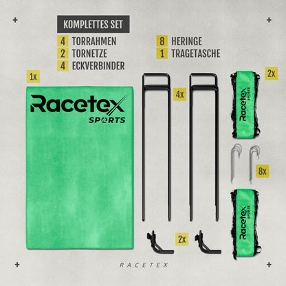 Racetex Fussballtor Set für Kinder, 2 Tore mit Tragetasche, Neongrün