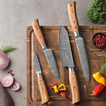 Wakoli EDIB Pro Damastmesser-Set 4er – Pakkaholz
