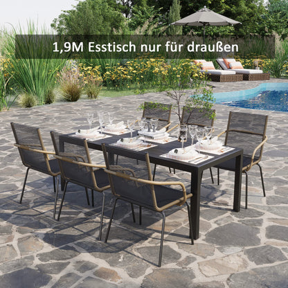 Outsunny Garten Esstisch Alu Polyholz - Schwarz 190cm
