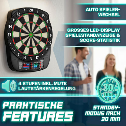 RE:SPORT Elektronische Dartscheibe Set mit 12 Pfeilen, LED-Anzeige