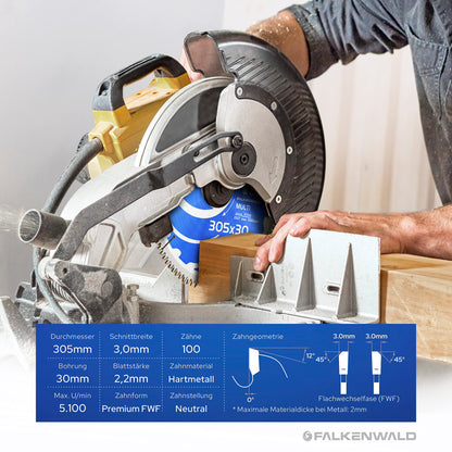 FALKENWALD Kreissägeblatt 305x30 mm Hartmetall für Metall & Holz