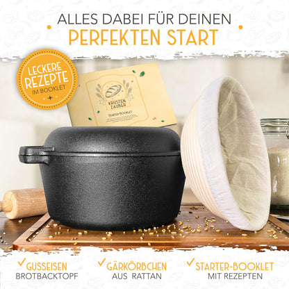 KRUSTENZAUBER Gusseisen Brotbacktopf 26cm – Inkl. Gärkorb