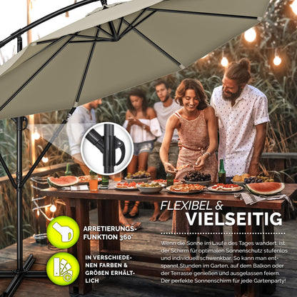 tillvex Ampelschirm Aluminium Ø 350 cm mit Kurbel, Abdeckung, braun