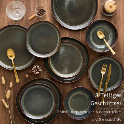 Onader Tafelservice Steingut unregelmässig 18-teilig - Moosgrün