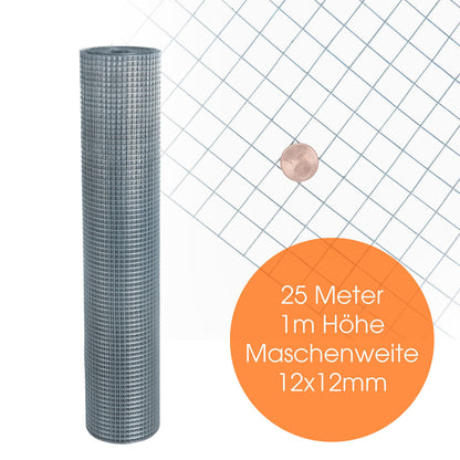 ESTEXO Volierendraht feuerverzinkt, 25 m, Höhe 1 m, 12 x 12 mm