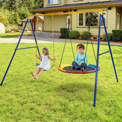 COSTWAY Doppelschaukel mit Gestell, Kinderschaukel & Nestschaukel