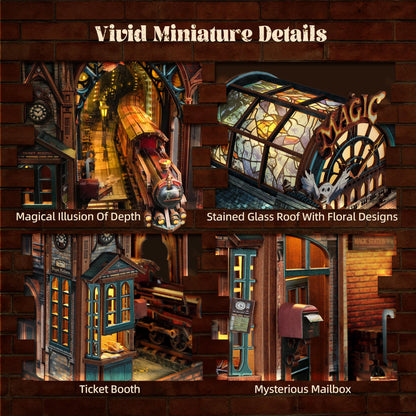 FUNPOLA Magische Station LED 3D Holzpuzzle Book Nook Kit