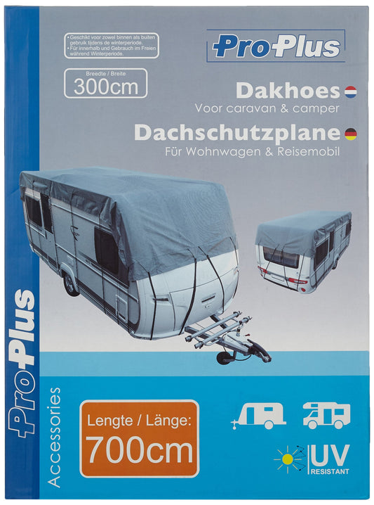 ProPlus 610276 Dachschutzplane – Wohnwagen und Reisemobil: Rechteckige, graue Plane schützt Dächer vor Witterung.