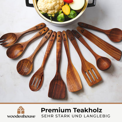 Woodenhouse Kochbesteck Set 12-teilig aus Teakholz mit Halter